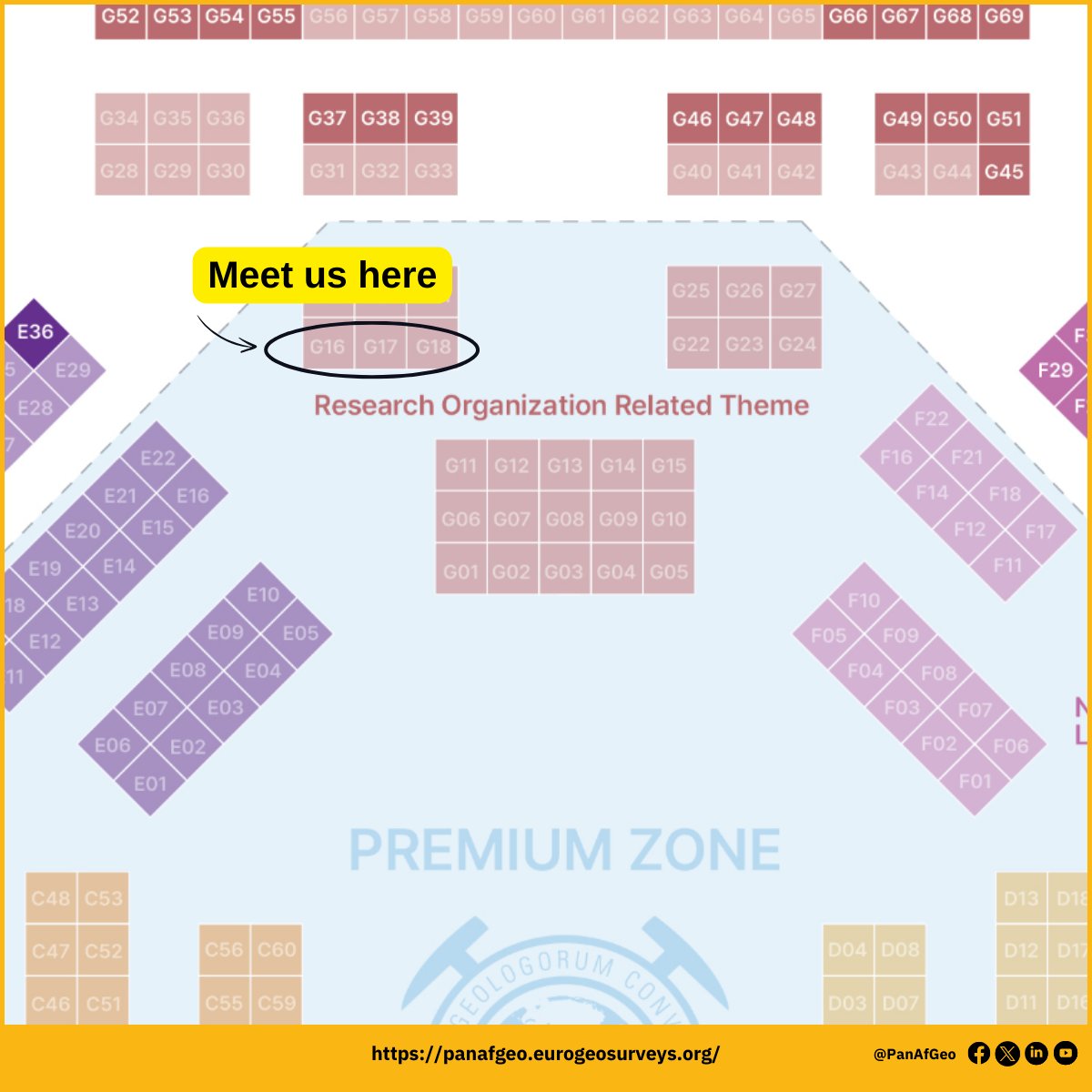🌟3 days left until #IGC2024 begins! 
Find us at booth G16-G18, where <a href="/EuroGeoSurveys/">EuroGeoSurveys</a>, representing #PanAfGeo, will be sharing the space with <a href="/BRGM_fr/">BRGM</a> and #BGR🤝.
Check out more details about our booth location here ➡️ bit.ly/3SZnczL 
#Geosciences #Geology #EGSatIGC