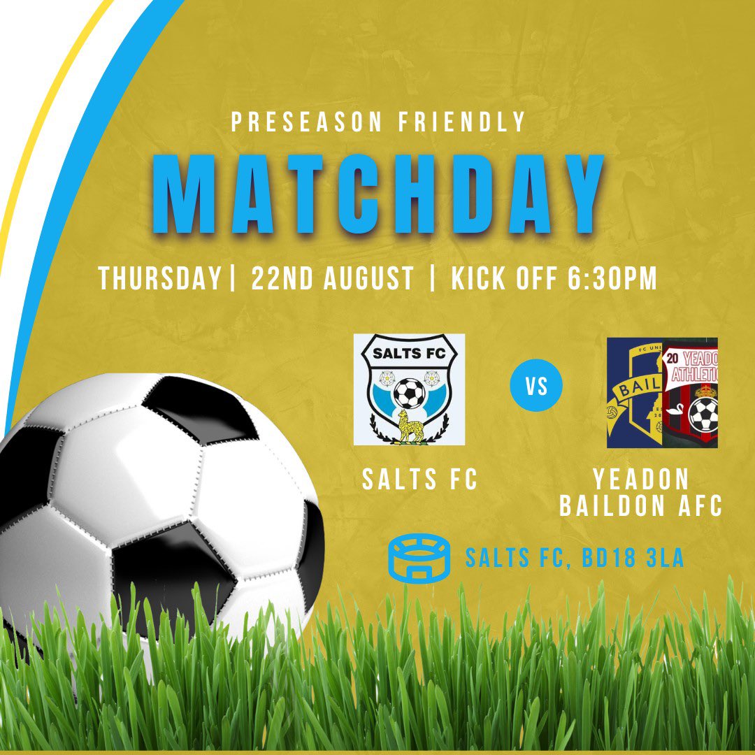 officialsaltsfc's tweet photo. Pre season friendly ⚽️

The Saturday team have there first home game of the year down at the new look home of football tonight 🦙

Should be a good game, and a good test for the lads. All support welcome 💛💙 https://t.co/dH7ypZ306K