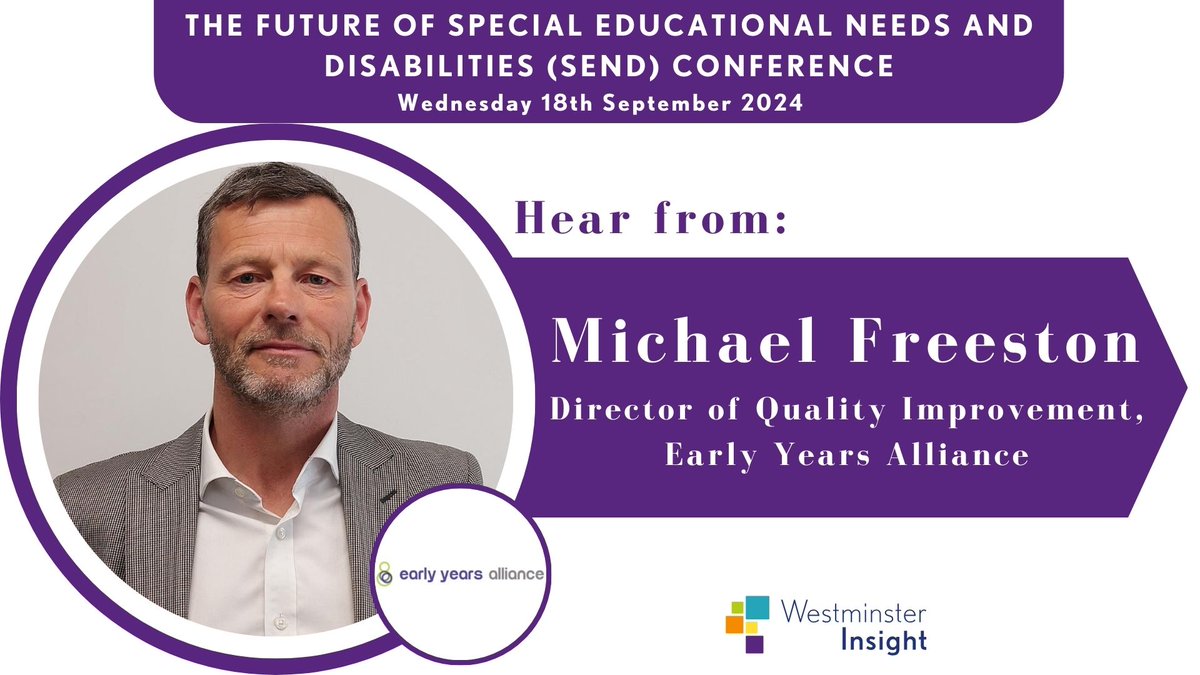 Our director of quality improvement, Michael Freeston, will be speaking at <a href="/WMinsightUK/">Westminster Insight</a>’s The Future of Special Educational Needs and Disabilities (SEND) Conference on Wednesday 18 September. 

Register now ➡️ bit.ly/4dLMRVb

Code EARLYYEARS20 for 20% off 

#SENDwm
