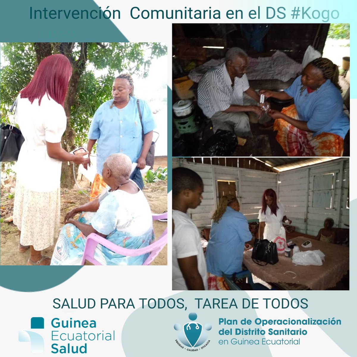 GuineaSalud's tweet photo. 👩⚕️Intervención Comunitaria en el DS de #Kogo en la CV de la Zona B. Se realizaron 12 consultas médicas y 12 seguimiento a pacientes crónicos, concluyendo con una charla sobre #Deabetes y #HTA con 30 participantes.
#SaludParaTodos #Globalhealt #MedicareForAll https://t.co/Ed1eOwjZnq