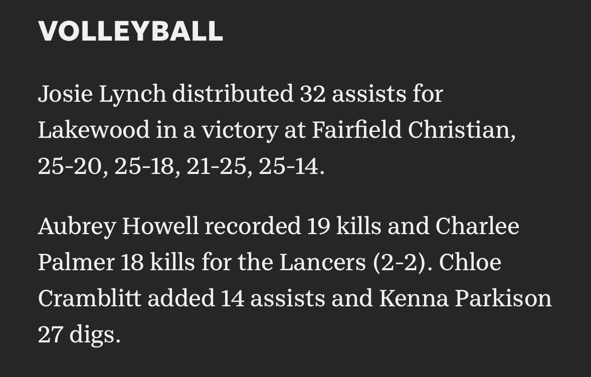Andrew Howell (@andrewhowell42) on Twitter photo Good bounce back win for the Lancers last night coming off a disappointing league loss on Tuesday. <a href="/_aubreyhowell/">Aubrey Howell</a> Good bounce back win for the Lancers last night coming off a disappointing league loss on Tuesday. <a href="/_aubreyhowell/">Aubrey Howell</a>