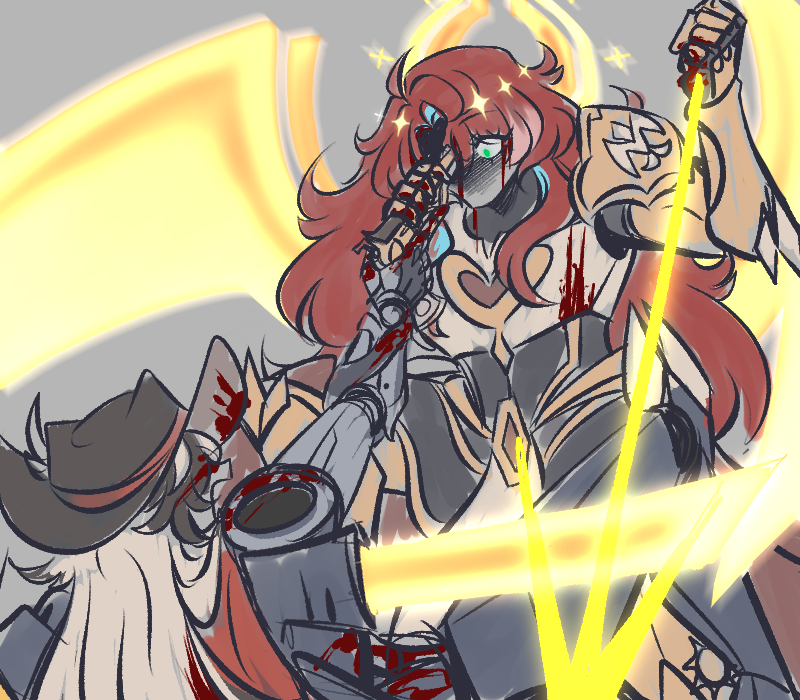 giingerja's tweet photo. felt like drawing some of the #argenthill AUs i really enjoy as another 1k follower post ! 🎉🎉
from first to last: 2p au, Kou and borger's vampire au,  sea creature au, and of course . the ultrakill au✨ https://t.co/ajj7n66wMn