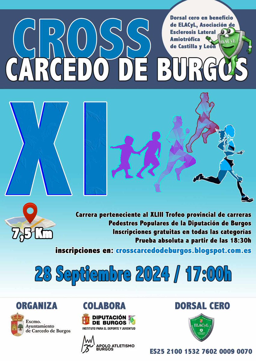 28/09 🏃🏼‍♀️🏃🏼 XI CROSS DE CARCEDO (Carcedo)

🗓️ Sábado 28 de Septiembre de 2024
🏁 7,5 km
🕖 17:00
Todas las categorías
📍 Carcedo de Burgos

✍️ Solo inscripciones on-line del 23 al 26 de Septiembre
deportes.diputaciondeburgos.es/competicross.p…