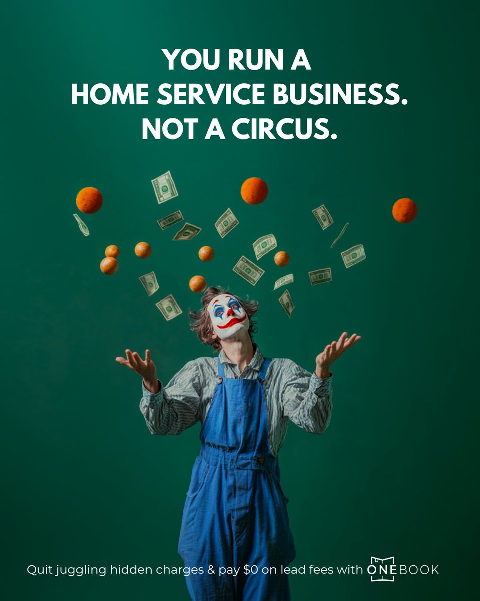 OneBookServices's tweet photo. Don’t let hidden fees turn your business into a circus. With OneBook Pro, the only act is success.
.
.
[hidden fees, lead fees, service pros, small business tips, earning more, business growth, OneBook Pro, scheduling app, competitive bidding, contractor tips, zero lead fees] https://t.co/ywB3MiVFkW