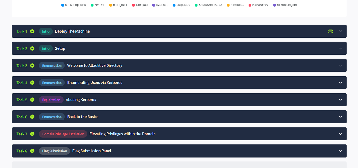 اليوم خلصت من روم رائع عن Active Directory. إذا حاب تتدرب بشكل بسيط على Enumeration و Attack، أنصحك بتجربة الروم. المميز أنه مجاني! 

tryhackme.com/r/room/attackt…