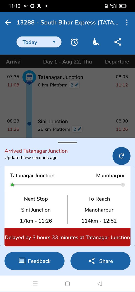 ये है भारतीय रेल
ट्रेन आती है कब अपनी नाकामी छिपाने के लिए उसका टाइम 11:08 दिखाया जाता है क्योंकि लोग तो बेबकूफ है। लेट हुई ट्रेनों को और लेट करना रेलवे की फितरत है।  <a href="/narendramodi/">Narendra Modi</a> <a href="/AshwiniVaishnaw/">Ashwini Vaishnaw</a>  <a href="/RailMinIndia/">Ministry of Railways</a> <a href="/DRMCKP/">DRM Chakradharpur</a>