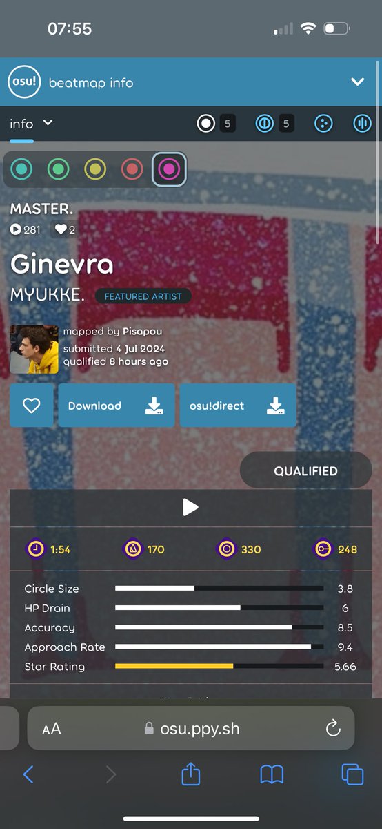 Ginevra qualified. An hybrid (std - taiko) set first made for an mpg priority quest but ended one of my best map for sure. Check this out !

Map : osu.ppy.sh/beatmapsets/22…