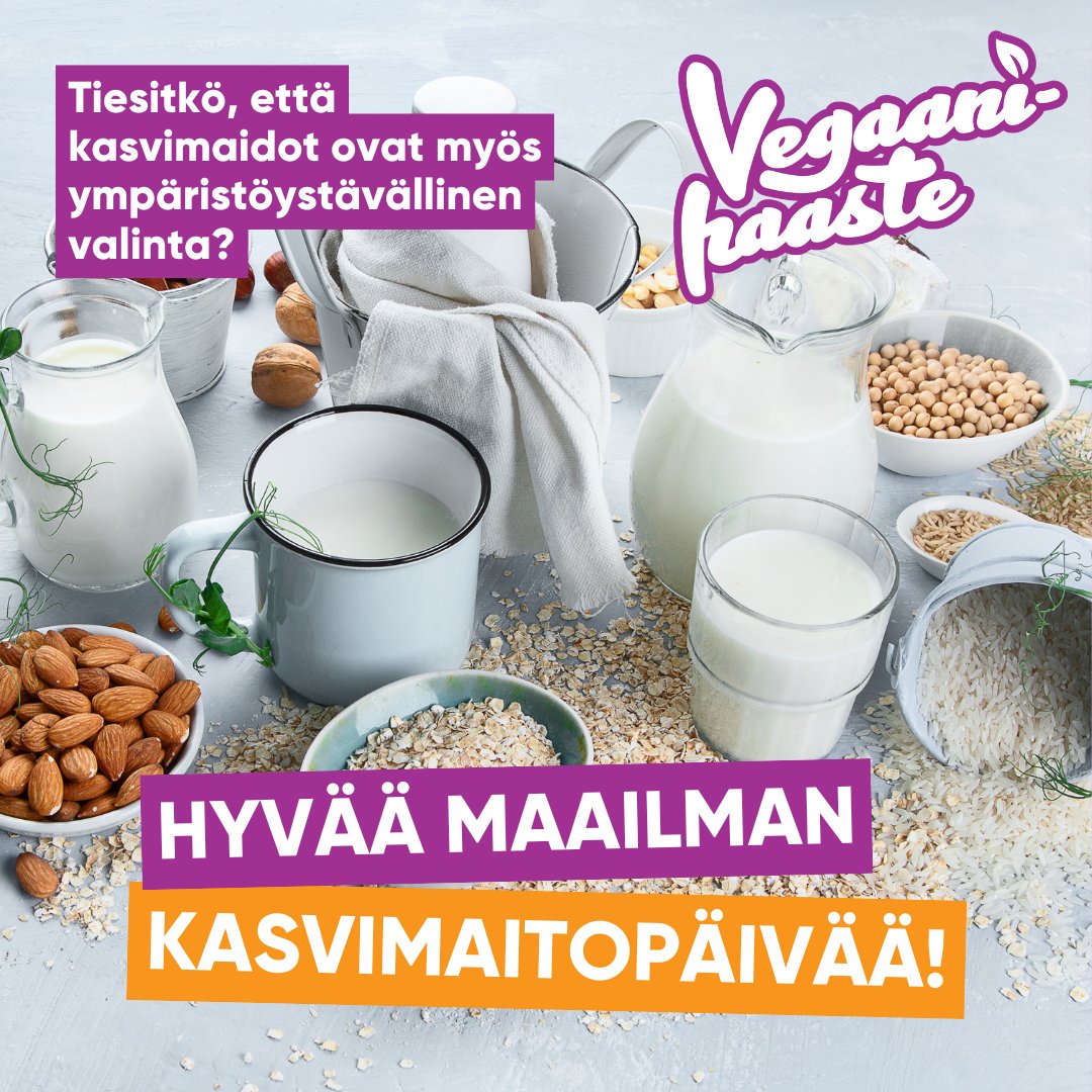 Tänään vietetään maailman kasvimaitopäivää!🥛🌱⁠
⁠
Eläinperäisen ruoan tuotanto kuluttaa resursseja ja aiheuttaa moninkertaisesti päästöjä kasvisruoan tuotantoon verrattuna. Tämä pätee myös maidontuotantoon. ⁠Kannattaa siis vaihtaa kasvimaitoihin!
⁠
vegaanihaaste.fi/monta-syyta-va…