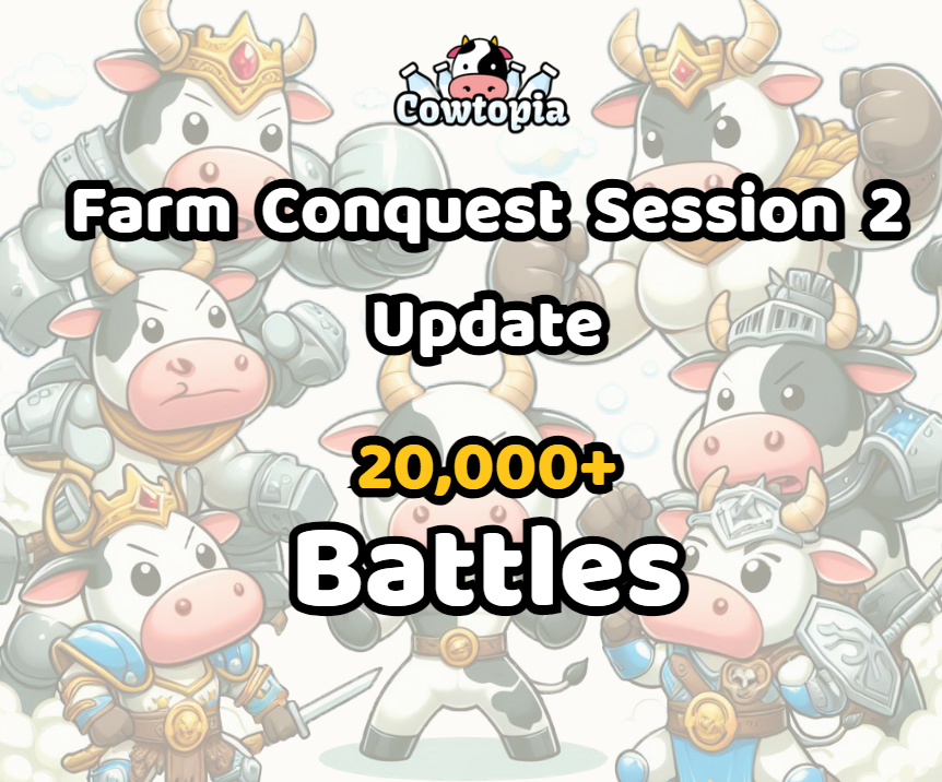 Cowtopiagame's tweet photo. 🐮🔥 Farm Conquest Session 2 is on fire! 

In less than a day, we've hit over 20,000 battles! 🚜💥

The competition is fierce, and the rewards are stacking up. Keep pushing, Cowtopians—those trophies won't earn themselves! 🏆

Conquer Now - https://t.co/KwNXaYmLIS

#Cowtopia #FarmConquest #Session2 #BattleOn