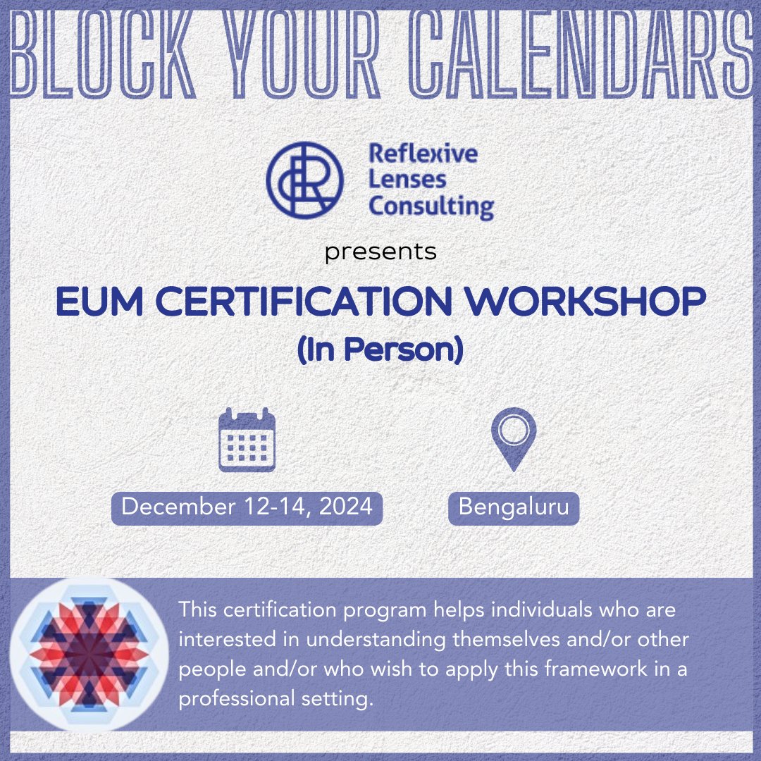 eumlens's tweet image. Announcing the dates for EUM’s In-Person Certification Workshop! Block your calendars and stay tuned for more information.

#eumlens, #eumresearch, #eum, #testimonials,
#ashokmalhotra, #eumreflections, #eumworkshop, #eumcertification, #leadershipdevelopment,  #coaching