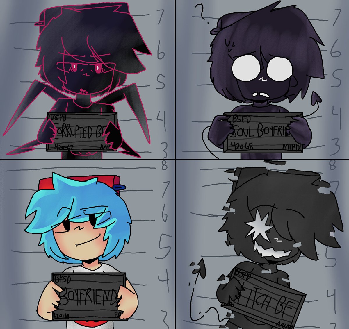 Bl3ckDraws's tweet photo. Found a midfightmasses prison jail thingy in pinterest and my mind told me to draw this.
#corruptbf #soulbf #boyfriendfnf #glitchbf #corruptionfnf https://t.co/CiXfLsSNPS