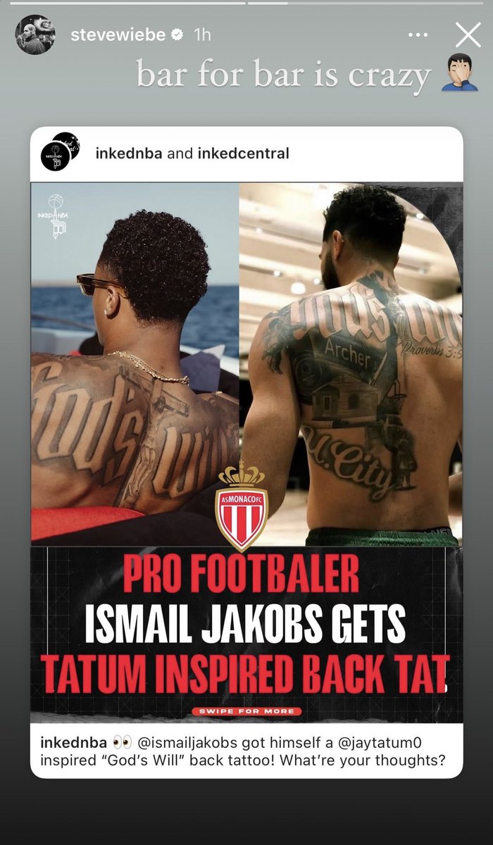dunkdigest's tweet photo. Jayson Tatum’s tattoo artist calls out a footballer for stealing Tatum’s back tattoo 😅 https://t.co/me5qWAKoKd
