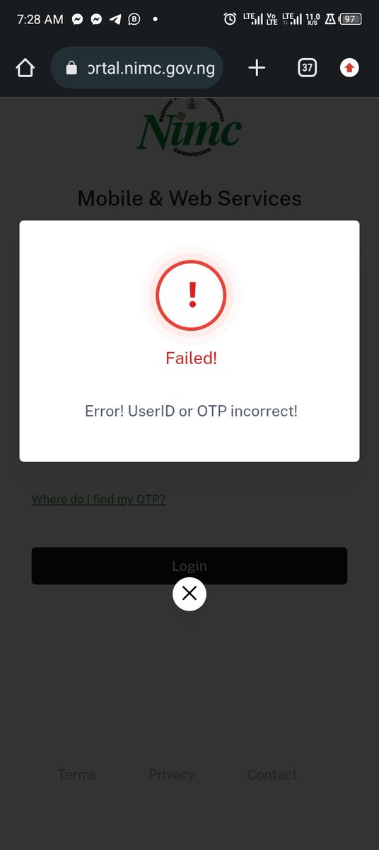 Teepiano2's tweet photo. @nimc_ng  I cannot printy card on your app anymore...it's saying error
I've done everything possible...wipe the app reinstall the app and all... please help. It's urgent https://t.co/1cnrsR1OuR