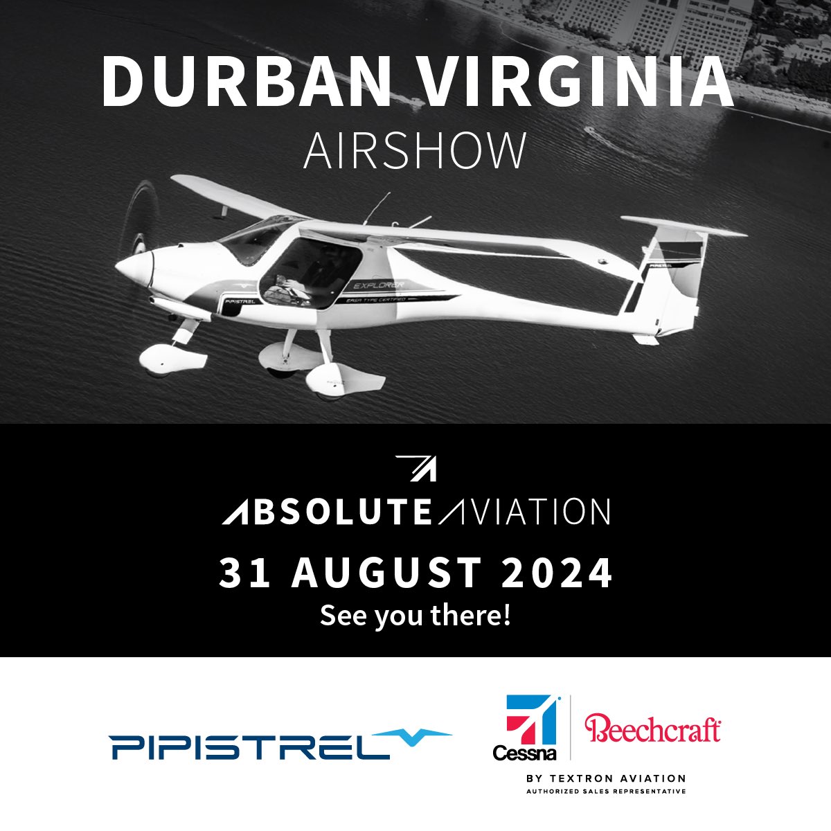 AbsoluteAvia's tweet image. Join us at the Durban Virginia Airshow on 31 August 2024. 

The show will start at 10H00 and will end at 17H00.

Virginia Airport, 27 Fairway Road, Beachwood. 

Tickets available at Ticketpro:
ticketpro.co.za/checkout?event…

#absoluteaviation #pipistrel #beechcraft #cessna #pilot