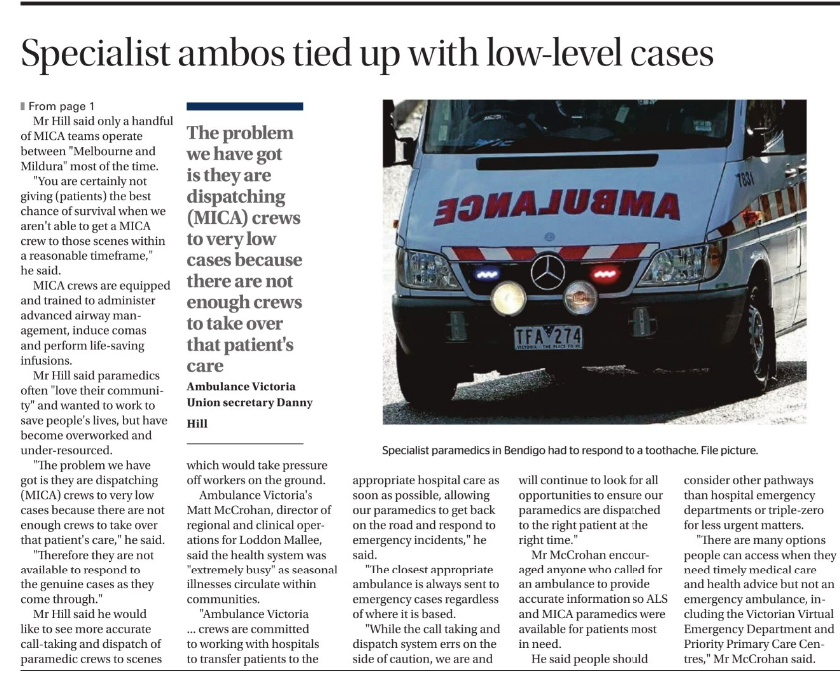 Once again, MICA paramedics unavailable to respond to a critically unwell patient because they were tied up with a low acuity case.   #springst