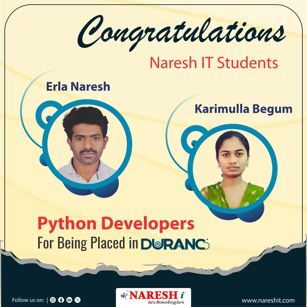 nareshitech's tweet image. #Congratulations For Python Students Placed in "DURANC" .
We wish you success in your further careers.🎓
✍️Enroll Now: shorturl.at/Z3jSN
👉Attend a Free Demo On Full Stack Python by Ms.Kavita
📅Demo On : 26th August @ 9:00 AM (IST)
#placement #pythonstudents #job