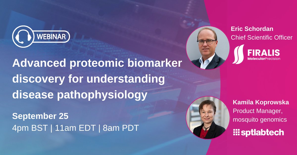 Firalis_MP's tweet photo. Join our webinar "Advanced Proteomic Biomarker Discovery for Understanding Disease Pathophysiology"
Discover how Olink and SPT Labtech revolutionize data generation. Hear from Dr. Schordan and Dr. Koprowska on NGP and multiomics integration. 
🔗Registrer https://t.co/ev4eNYWpno https://t.co/mjDUUe2iY9