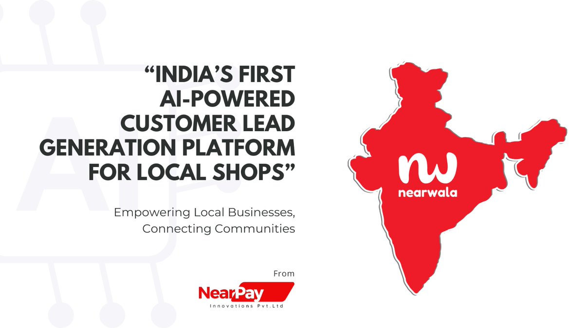Nearpay_'s tweet photo. India's first AI-powered customer lead generation platform for local shops! With Nearwala, you can now easily find and connect with new customers in your community.

#innovation #localbusiness #AI #empowerment #startup https://t.co/IZA1e23cMk