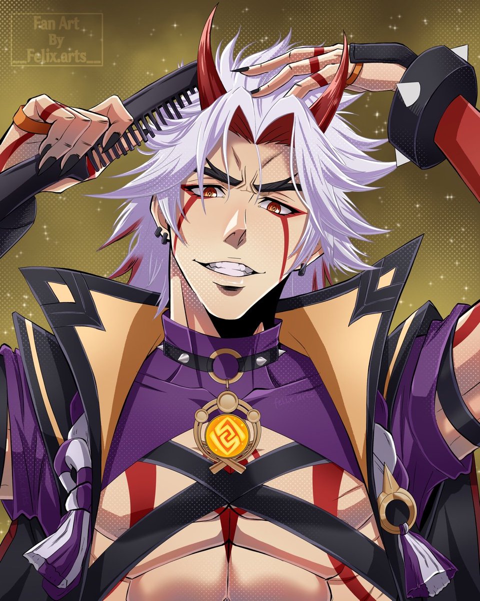 Some fanart I made of the bull chucker Arataki Itto from genshin impact 

#aratakiitto #itto #arataki #GenshinImpact #Genshinfanart #genshinimpactfanart #fanart #anime #manga #digitalart