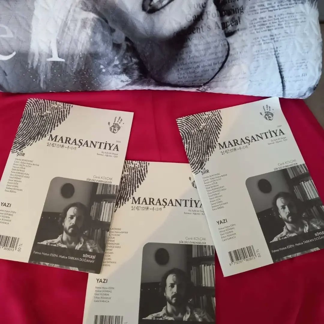 Merhaba değerli Maraşantiya okurları,
13. Sayımızın söyleşi konuğu Cenk Kolçak,  şiire dair sorularımızı (Fatma Hatun Esen, Hatice Tarkan Doğanay) 
'Şiir Dili Evrensedir' üst başlığı ile yanıtladı sizler için.