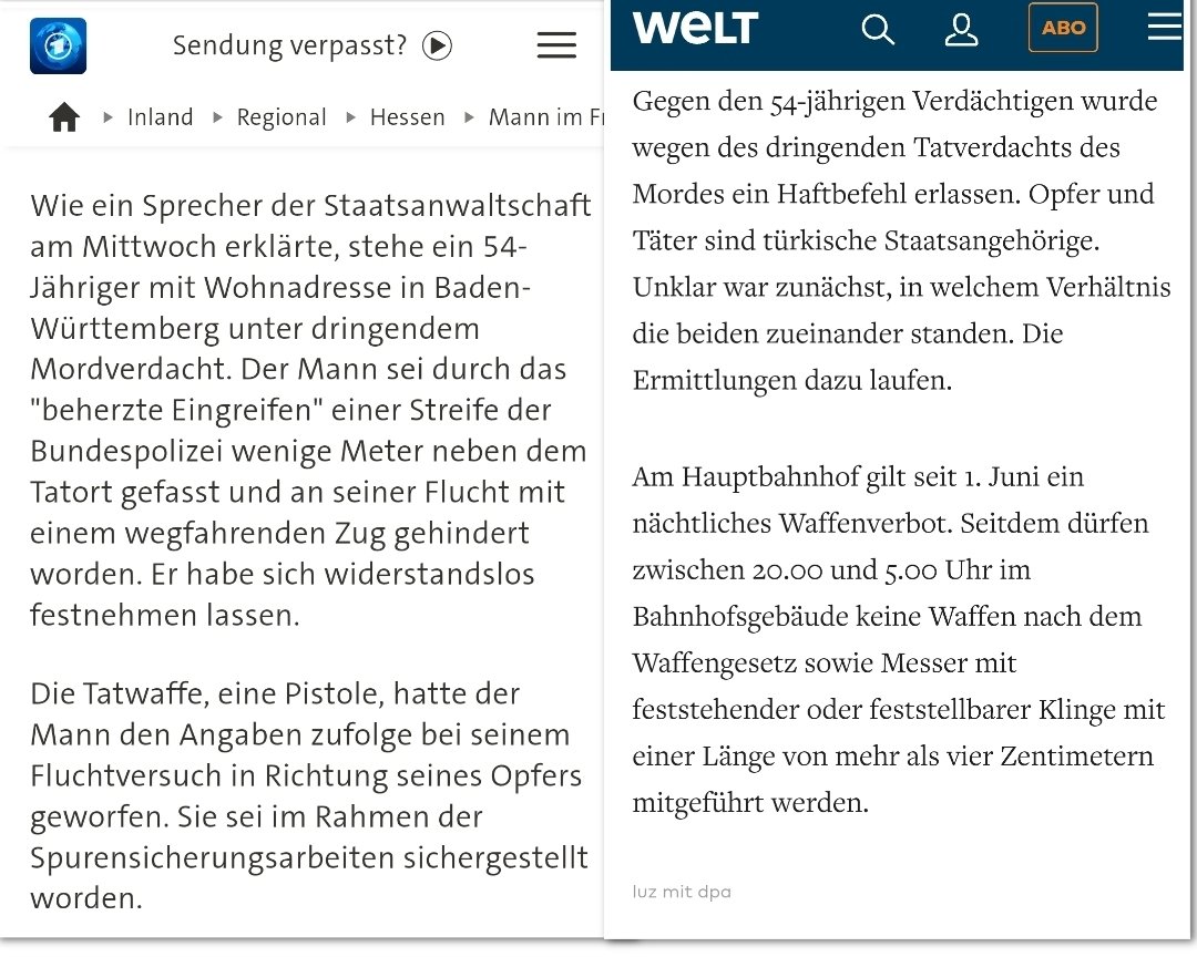 Aus dem türkischen Staatsangehörigen, der am Hauptbahnhof #Frankfurt einen Mann niedergeschossen haben soll, macht die <a href="/tagesschau/">tagesschau</a> einen 54-Jährigen mit Wohnadresse in Baden-Württemberg. #ReformOerr #OerrBlog