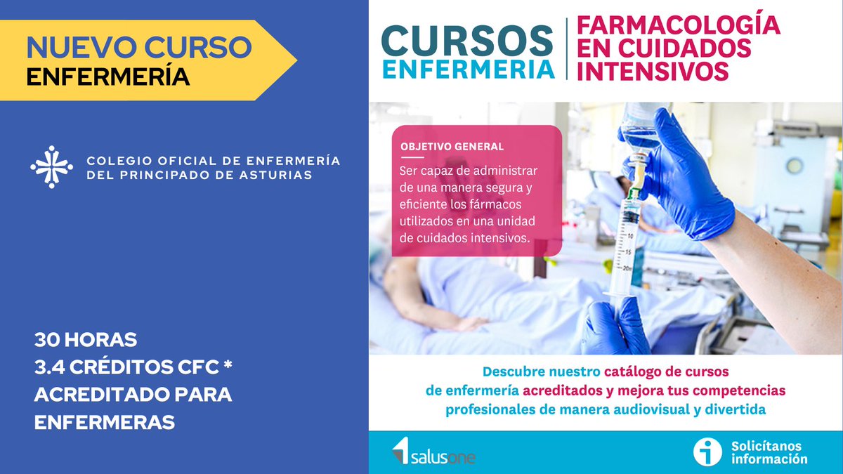 CODEPAsturias's tweet photo. #codepainforma
Nuevo Curso para Enfermería: FARMACOLOGÍA EN CUIDADOS INTENSIVOS.
👉 30 horas
👉 23.4 créditos CFC *
👉 Acreditado para Enfermeras
Apúntate: https://t.co/CzzY3yWCcl
#cursos #salusone #beneficioscodepa https://t.co/QV10RTidN3