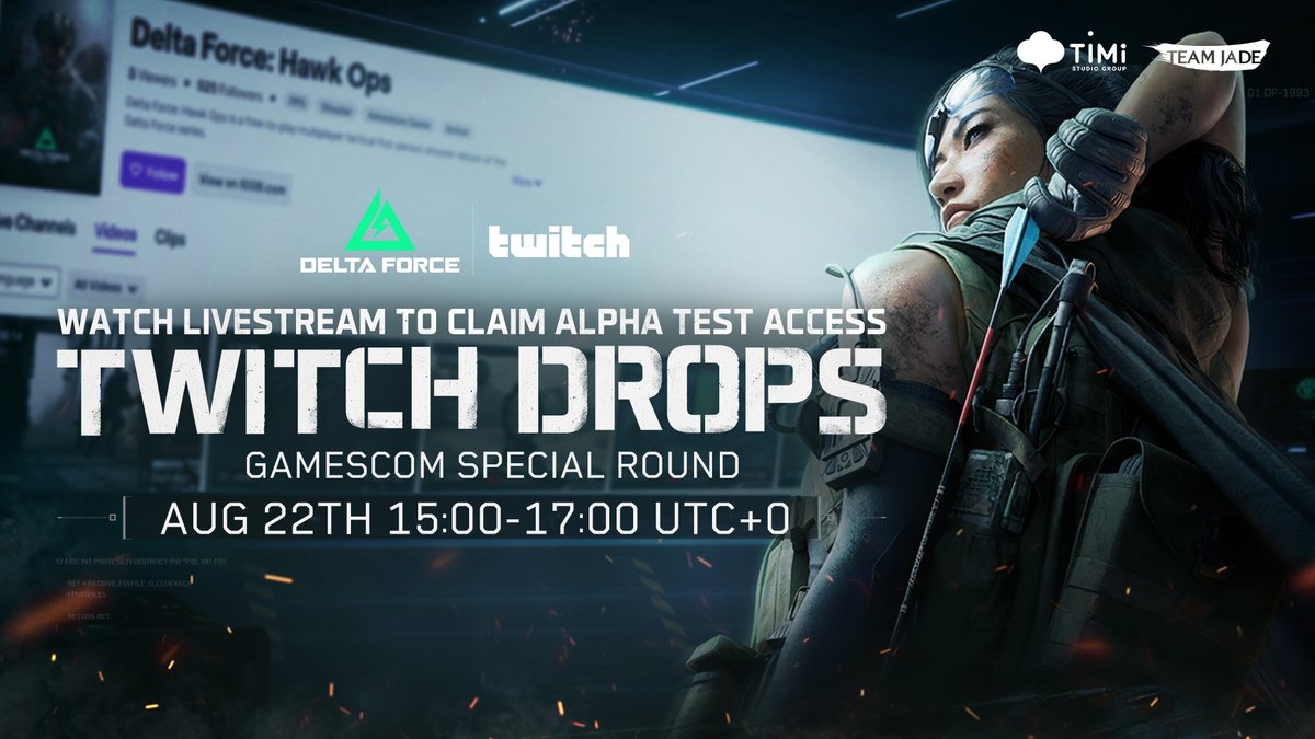 DeltaForce_Game's tweet photo. To properly celebrate #Gamescom, we’re running another round of Twitch Drops📢📢📢

If you’re still waiting for access to the #DeltaForce PC Alpha test - this is your chance 👀

💥Drops kick off at 15:00 UTC+0, Aug 22💥

#deltaforcegame #gamescom2024 https://t.co/SjO0jhuALM