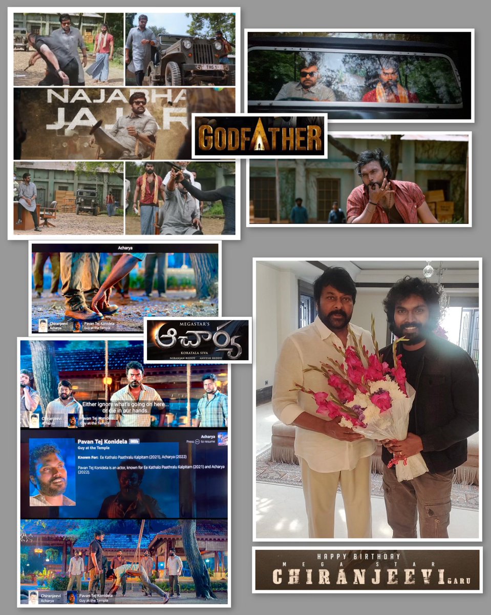 thisispavantej's tweet photo. Many many more happy returns of the day @KChiruTweets babai 🎉

I’m so happy and proud to share screen space with a legendary actor chiranjeevi garu ( GOD OF ACTING ) 🎭 

I came in front of the camera 🎥 for the first time in your movie. Hope to work with you again and again 🫡 https://t.co/8uXscrXHFr