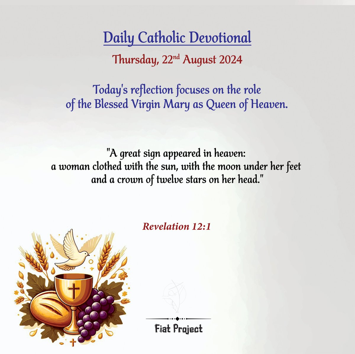 fiat_project's tweet photo. Friends, today we honour the Queenship of the Blessed Virgin Mary. This feast celebrates Mary as the Queen of Heaven, a symbol of her exalted role &amp; her closeness to God. https://t.co/3GGr2EjMTq