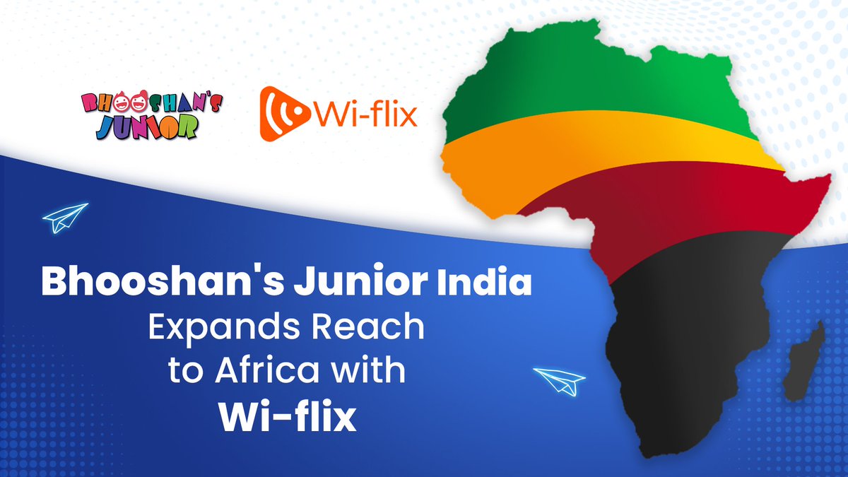 bhooshansjunior's tweet image. Bhooshan&apos;s Junior Expands Reach to Africa with Wi-flix! 

We’re thrilled to announce a major milestone in our journey. 

Read our latest newsletter to know more : medium.com/@bhooshansjr/b…

#BhooshansJunior #TechTainment #India #WiFlix #KidsEntertainment #Animation  #Africa