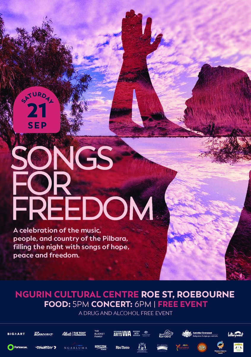 'Songs for Freedom' is back for its final year. Roebourne is on 21 September and Perth is 12 October. Both concerts are free. Celebrate with us. Visit bighart.org/projects/songs… for more information.