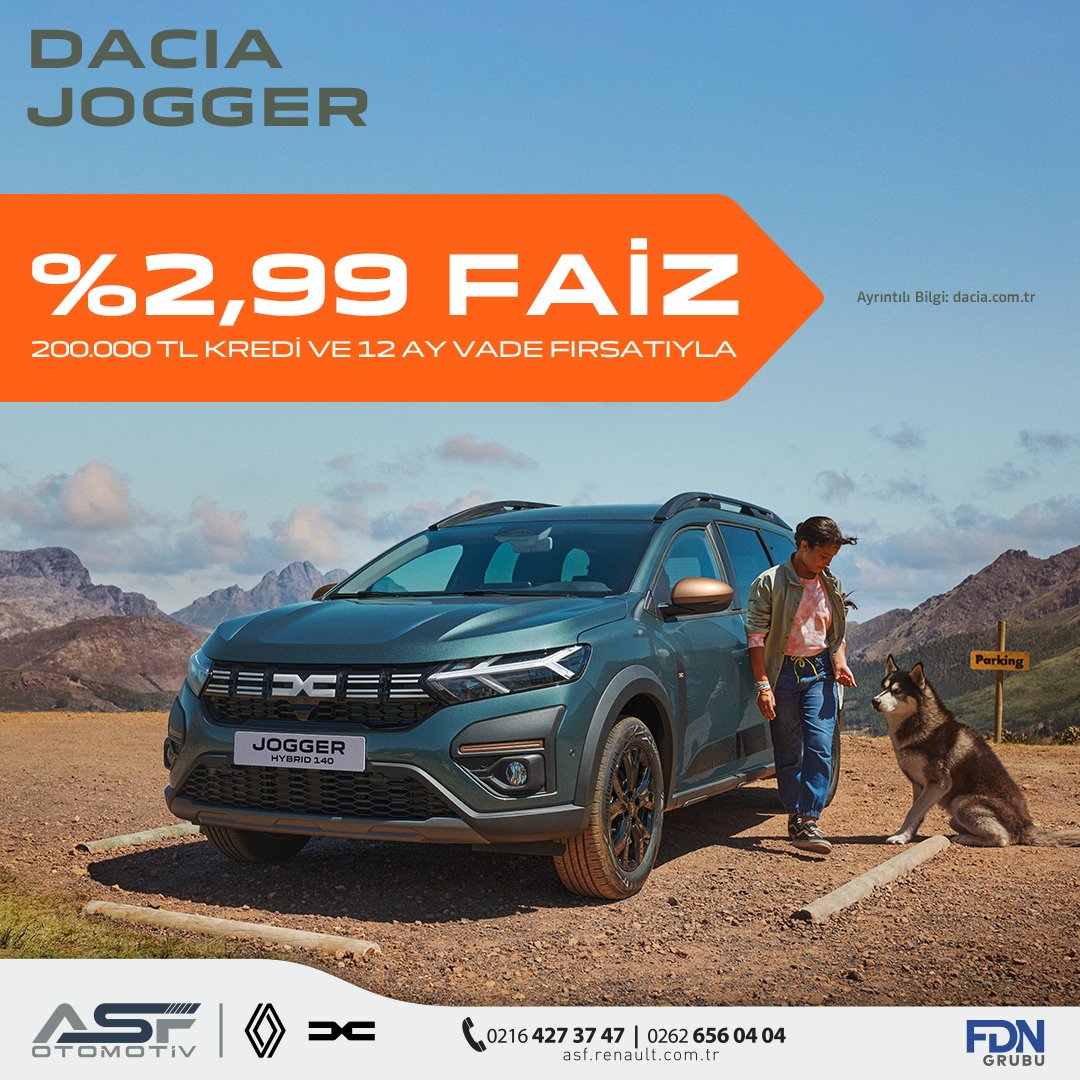asfrenaultdacia's tweet photo. Dacia Jogger 200.000 TL kredi, 12 ay vade ve %2,99 faiz fırsatıyla ASF Renault&Dacia'da! 🎉
Detaylı bilgi için showroomlarımızı ziyaret edebilirsiniz.
#ASFRenaultDacia #ASFDacia #ASFDaciaKartal #ASFDaciaGebze #Dacia #ASFOtomotiv #DaciaJogger https://t.co/H2mScmz2Aa