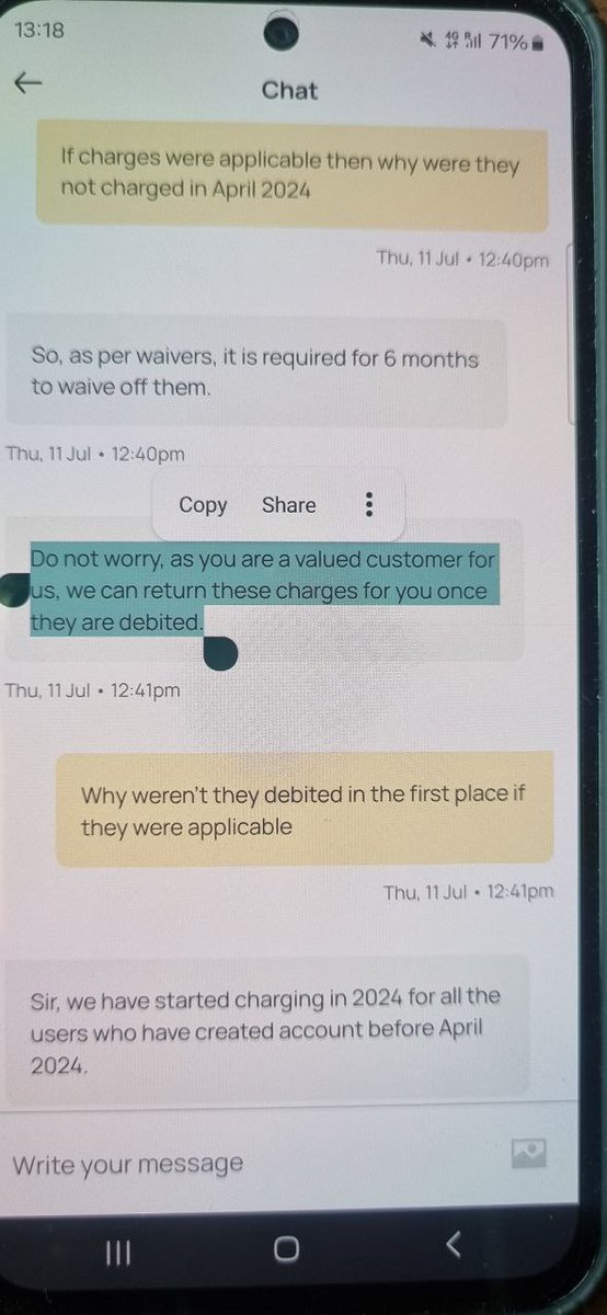 biased_secular's tweet photo. Hey @TheJupiterApp due to your poor services I had requested account closure after months of being in the PRO plan. Then I was asked to pay charges for account closure. Agent told it would be reverted but then you guys are refusing the same. See SS https://t.co/nY3OvjQ7sS