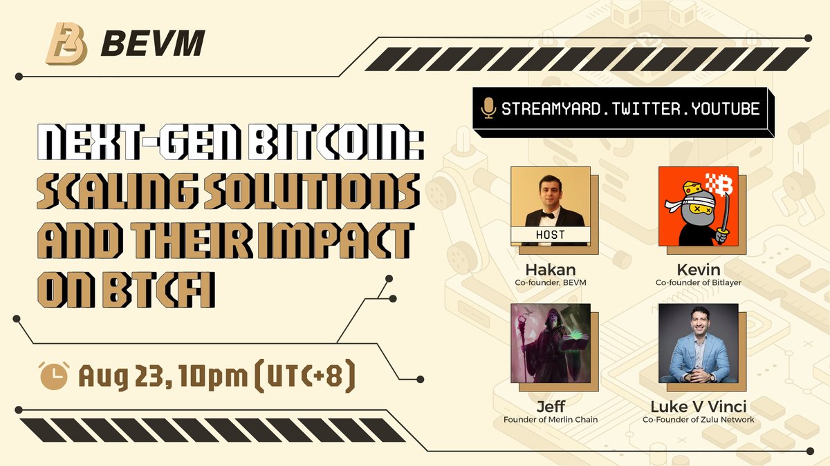 Get ready for a sparkling discussion on Next-Gen #Bitcoin: Scalability &amp; BTCfi Revolution!✨

🎤Featured Speakers:
<a href="/hakan_sezikli/">Hakan.btc</a> from @BTClayer2 
<a href="/0xkevinhe/">Kevin He</a> from <a href="/BitlayerLabs/">Bitlayer BitVM</a>
<a href="/BitmapTech/">Bitmap Tech - Merlin🔮🧙</a> from <a href="/MerlinLayer2/">Merlin Chain</a>
<a href="/luke_vx/">Luke</a> from <a href="/zulu_network/">Zulu Network</a> 

Don't miss out👇
youtube.com/watch?v=fcIRep…