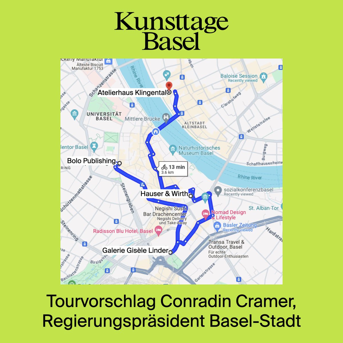 🗺️ Wir haben verschiedene Persönlichkeiten der Region gefragt, welche Orte sie an den Kunsttagen besuchen werden. Der fünfte Tourvorschlag kommt vom Regierungspräsident, <a href="/ConradinCramer/">Conradin Cramer</a>

👀  kunsttagebasel.ch/journal/tourvo…

#kunsttagebasel #basel #kunsttage #thisisbasel <a href="/BaselStadt/">Kanton Basel-Stadt</a>
