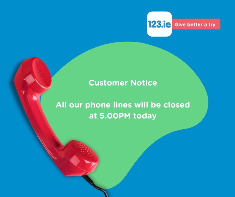 We’re finishing early for a team get together.
So if you need us, be sure to call us before 5pm.
We will be back to business as usual from tomorrow.
Don’t forget you can get a quote online at any time.
123.ie