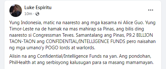 LukeEspirituPH's tweet photo. Ang alisin: Ang walang silbing Confidential/Intelligence Funds 

Ang pondohan: Philhealth/health services, pabahay, patubig, agrikultura, suporta sa MSMEs, pampublikong serbisyo. https://t.co/NnJngUVJmE