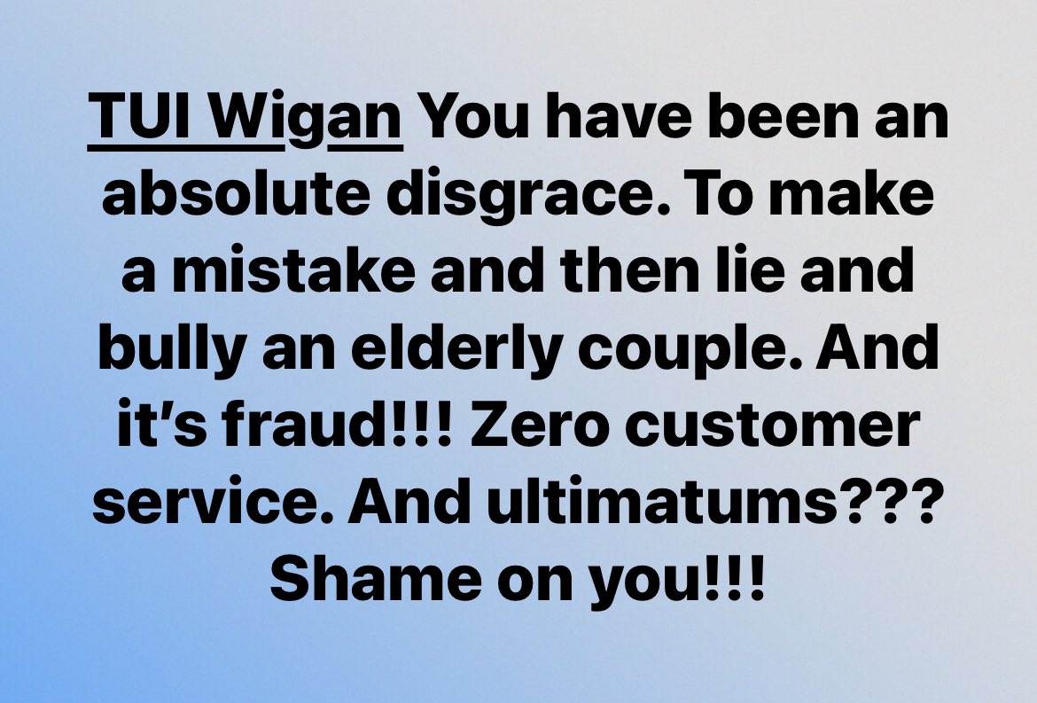 @Tuiwigan you are heartless!
Thank you for ruining my parent’s 60th wedding anniversary!!!
And then to ring them and tell them that they have 24hrs to take a refund 😡
THEY don’t want to cancel… it’s YOUR mistake!!!
And NO compensation!!!!