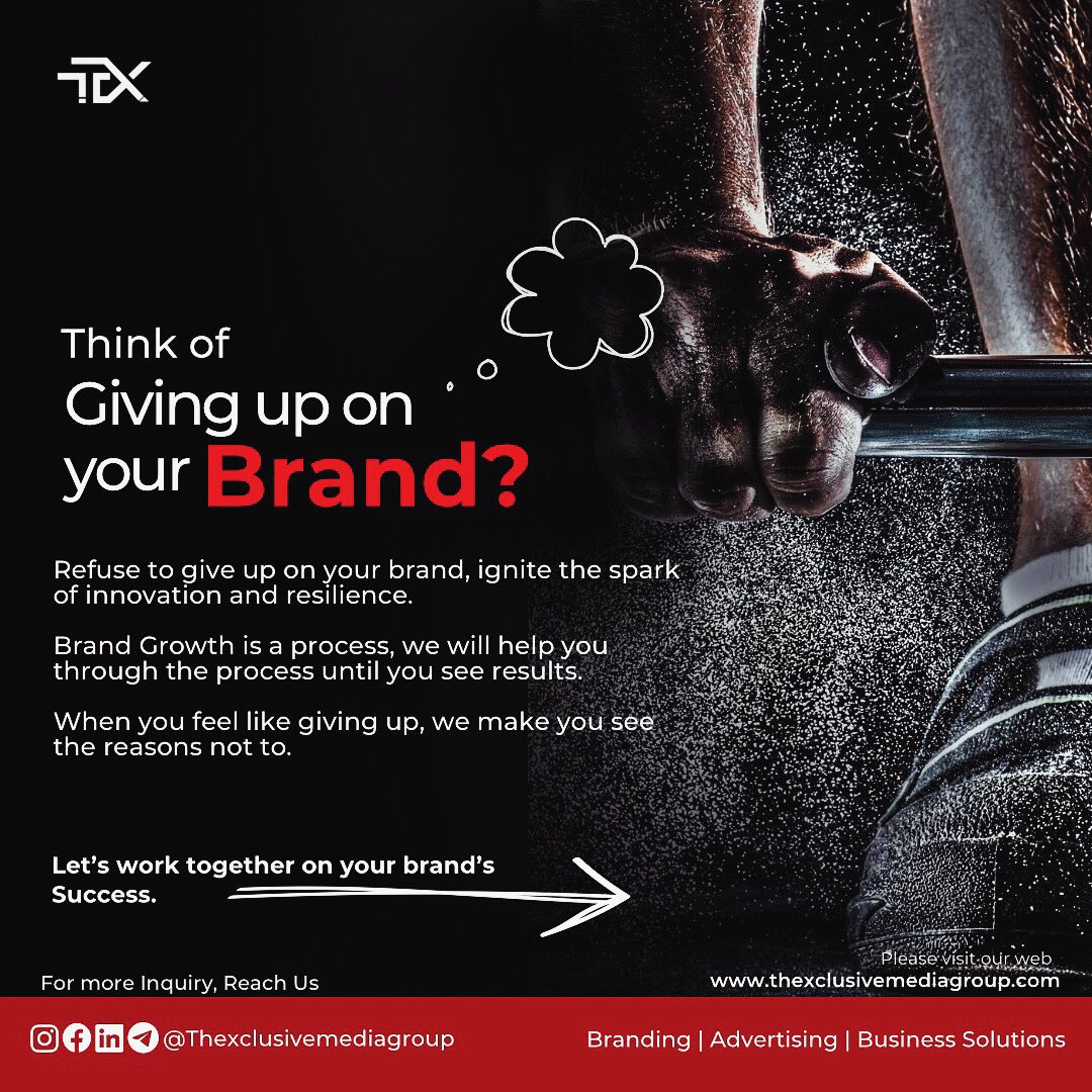 texmediagroup's tweet photo. Refusing to give up on your brand is like igniting the spark of innovation and resilience, propelling you towards achieving your business aspirations.
.
📌Need our service to make your Brand Unique?
☎️Reach us: +2348135748761
📩 Via Mail: thexclusivemediang@gmail.com
#branding https://t.co/lIGK3GFplR