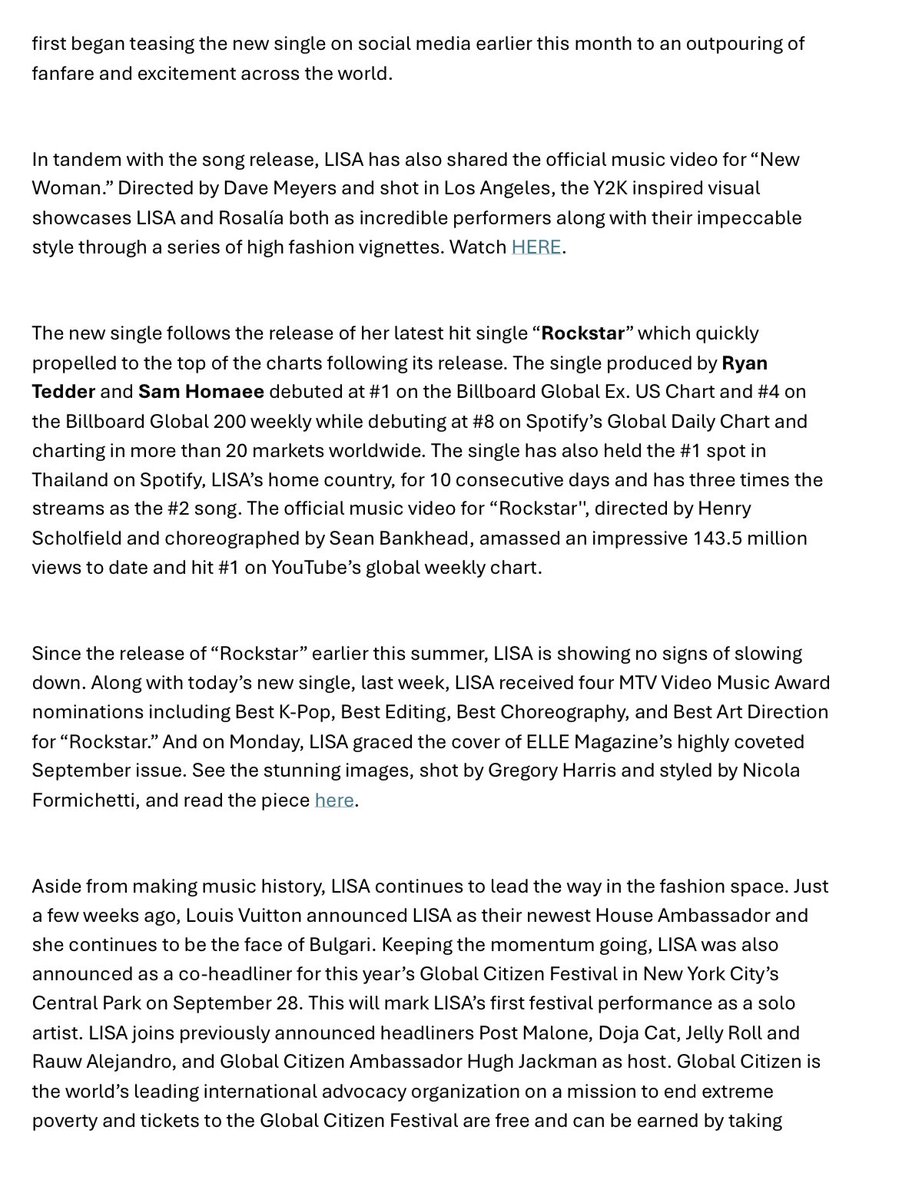 LaliceUpdates's tweet photo. New Press Release / Artist Bio (#LISA) via @RCARecords:
🔗 https://t.co/fZZxeKkRjW
#LISAxRCA
#RCAxLLOUD
@wearelloud
#LISAxROSALÍA
#LISAxNEWWOMAN https://t.co/JVsiiMXdrs