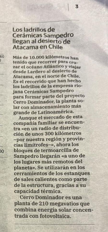 Nuestro bloque Termoarcilla en la planta solar con almacenamiento más grande de Latinoamérica, Cerro Dominador, en el desierto de Atacama, Chile. 🌞 #EnergíaLimpia #Sostenibilidad #Termoarcilla