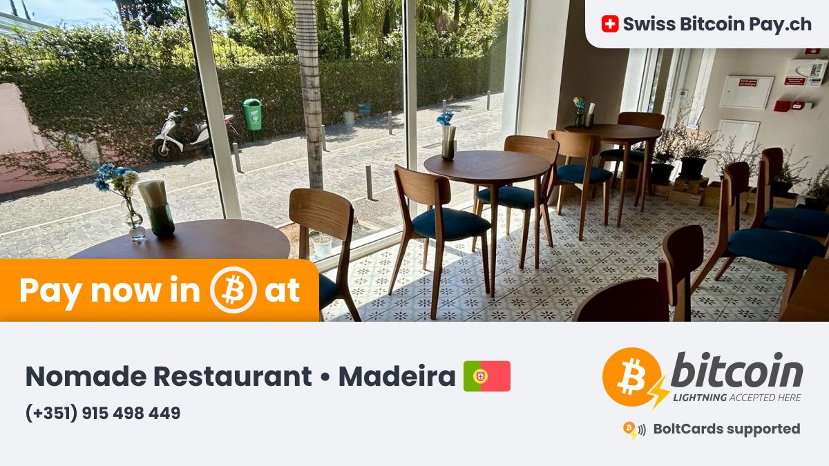 🇨🇭 Swiss Bitcoin Pay (@swissbitcoinpay) on Twitter photo 🚀 Amazing new merchant accepting Bitcoin 🚀
Nomade Restaurant 🇵🇹 is now accepting #Bitcoin payments ⚡ through <a href="/SwissBitcoinPay/">🇨🇭 Swiss Bitcoin Pay</a>
Breakfast, Brunch, Italian pasta, homemade desserts😋
📍 Madeira, Portugal
💳 BoltCards supported
🔒 This merchant has 100% control on their Bitcoin 🚀 Amazing new merchant accepting Bitcoin 🚀
Nomade Restaurant 🇵🇹 is now accepting #Bitcoin payments ⚡ through <a href="/SwissBitcoinPay/">🇨🇭 Swiss Bitcoin Pay</a>
Breakfast, Brunch, Italian pasta, homemade desserts😋
📍 Madeira, Portugal
💳 BoltCards supported
🔒 This merchant has 100% control on their Bitcoin