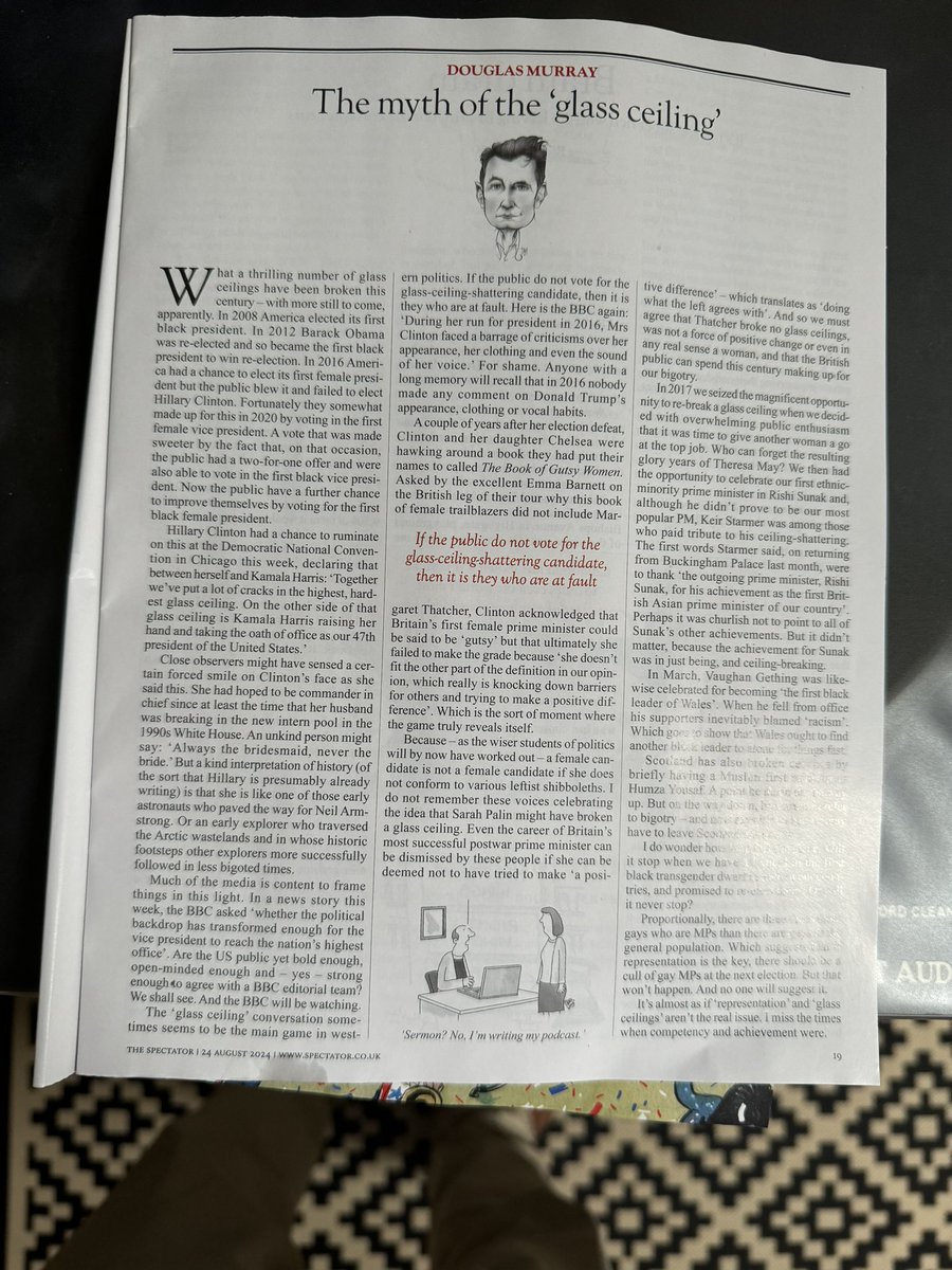 MTSundayExpress's tweet photo. Breaking #glassceilings is fine, argues the reliably brilliant @DouglasMurray, but only if the person doing the smashing is comfortably embedded with the Left. 
#kamalaharris
@spectator https://t.co/QpNjqdZP2y