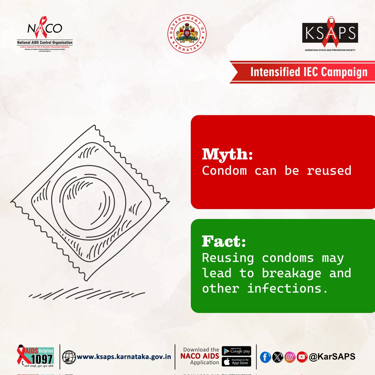 KarSAPS's tweet photo. Break the myths about HIV and usage of condoms.
#Awareness #Campaign #MythBusters #Staysafe #CondomUsage
@MoHFW_INDIA
@NACOINDIA @UNICEFIndia @DHFWKA https://t.co/kqj0dzvSK5