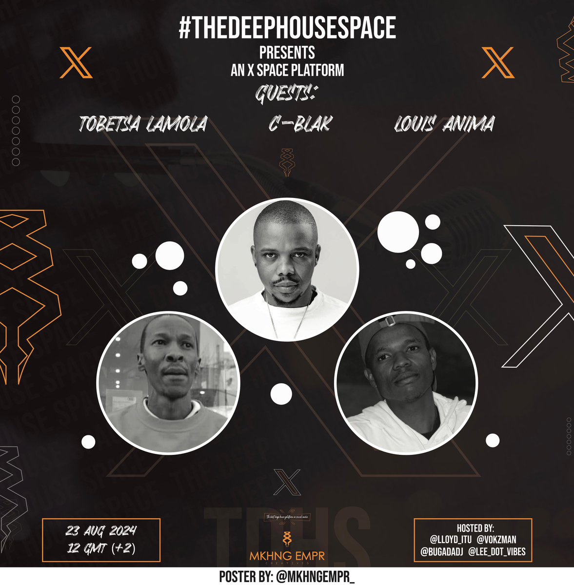 Vokzman's tweet photo. For the love of #deephouse the love of beats &amp; dance we present #TheDeepHouseSpace🎙️

Lineup for Fridays instalment of #TheDeepHouseSpace 🎙️

@TobetsaLamolaSA
@C__Blak
@LouisAnima50316

🗓️Friday 23 August 2024
🕰️12pm
📍X Spaces https://t.co/QOu60Vrs5c