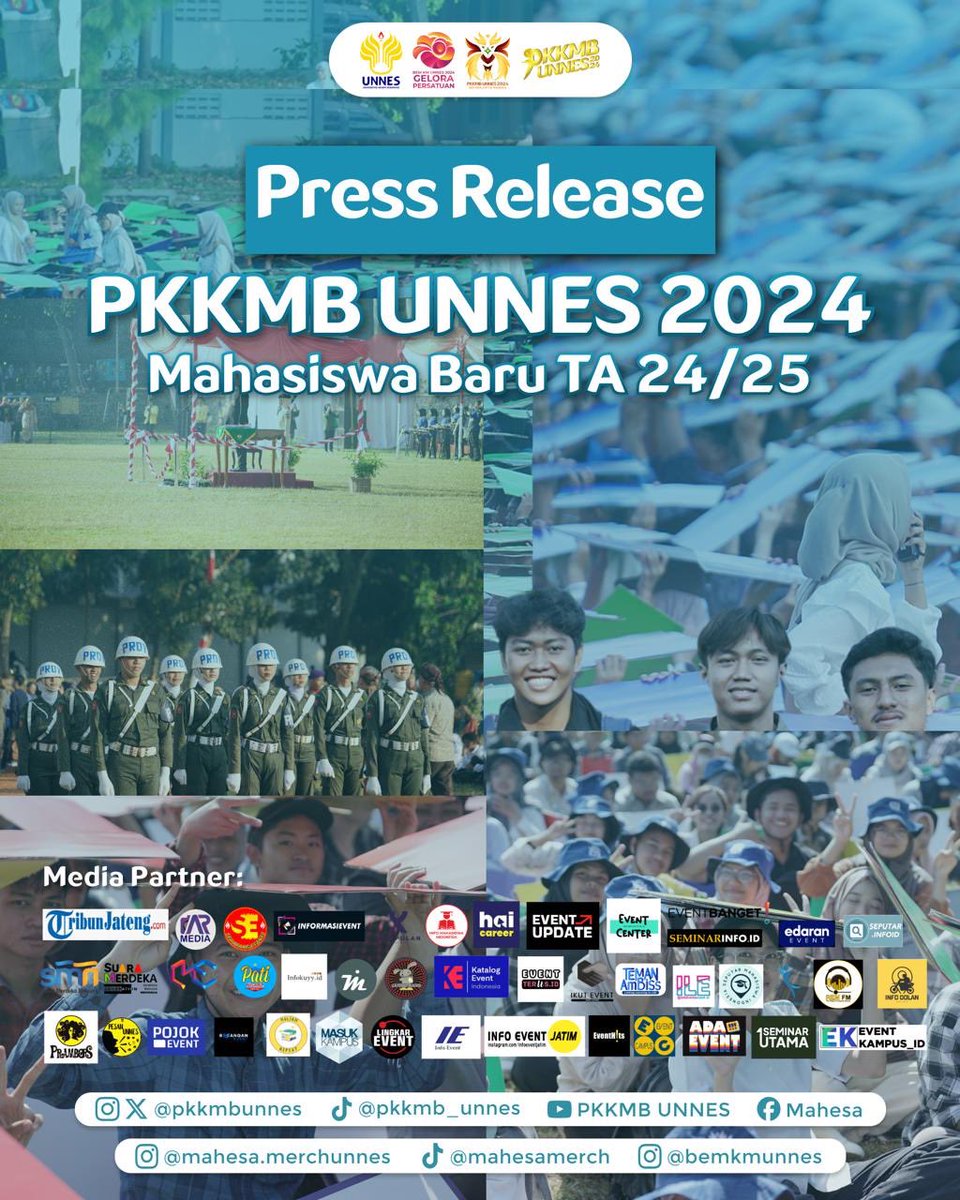 [PRESS RELEASE PKKMB UNNES 2024]

Pada 16 dan 17 Agustus 2024 telah berlangsung PKKMB UNNES dengan rangkaian acara yang sangat menarik, mulai dari penampilan papermop dengan formasi 11.300 mahasiswa baru, penyampaian materi oleh kak Andovi Da Lopez hingga galau bareng Khaleb J