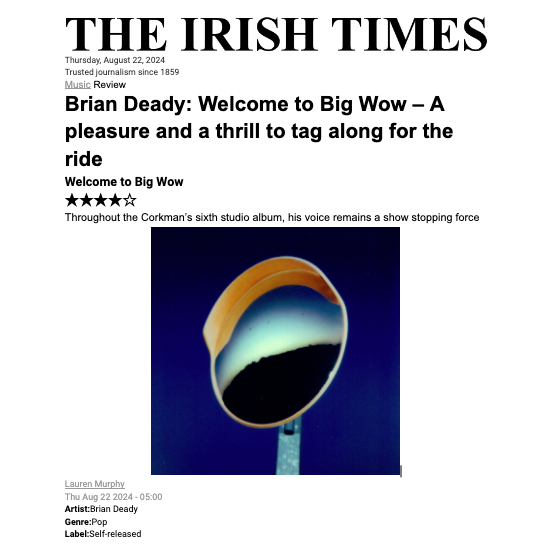 Brian Deady (@briandeady) on Twitter photo 'Welcome To Big Wow' Review in <a href="/IrishTimes/">The Irish Times</a> this morning
Read it here tinyurl.com/53a326ca
Out Aug 30 'Welcome To Big Wow' Review in <a href="/IrishTimes/">The Irish Times</a> this morning
Read it here tinyurl.com/53a326ca
Out Aug 30