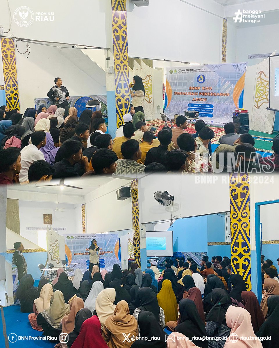 BNNP_Riau's tweet photo. BNN Provinsi Riau hadir sapa adik-adik Madrasah Aliyah Cendikia Bangsa sosialisasi P4GN,
Kegiatan ini bertujuan untuk memberikan edukasi kepada para siswa tentang bahaya narkoba dan pentingnya peran generasi muda dalam memerangi penyalahgunaan narkoba.
#bnnpriau #bnnri https://t.co/V27elarDnu