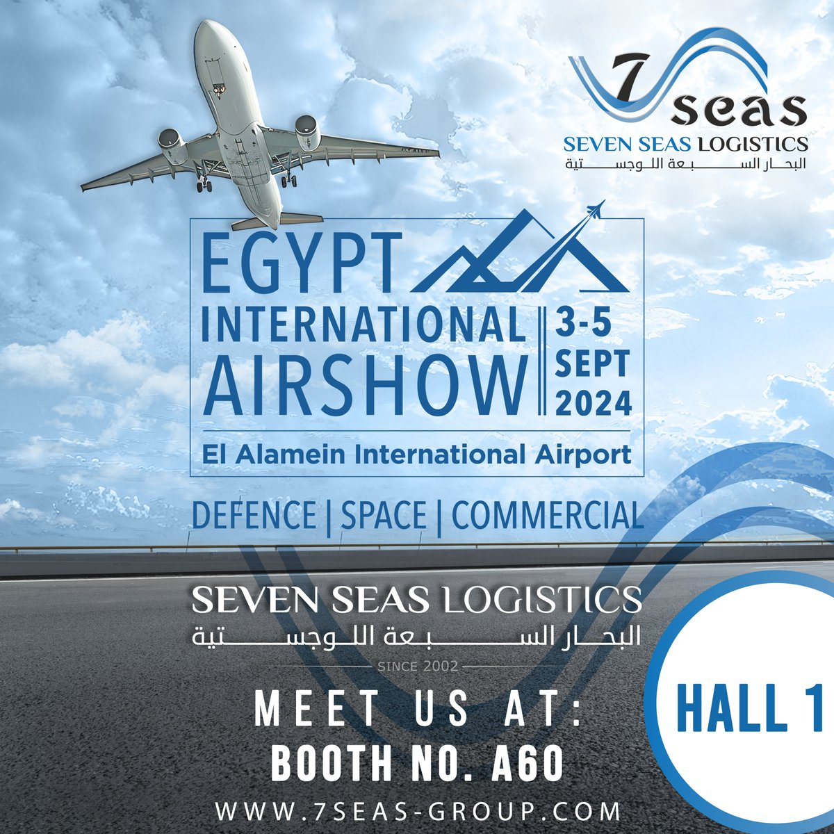 7SeasLogistics's tweet photo. 🌍 Seven Seas Logistics Services is proud to be part of the Egypt International Airshow 2024! Catch us from 3-5 September at El Alamein International Airport.

#EgyptAirshow #SevenSeasLogistics https://t.co/O7ua4V1HIh