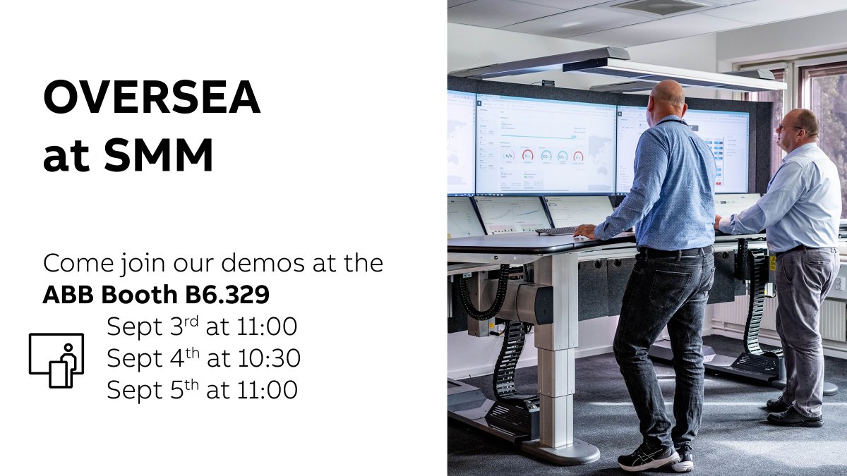 ABBMarine's tweet image. 🔭 OVERSEA at SMM 

We are hosting #OVERSEA demos at the ABB booth B6.329.

➡️ Find more information at oversea.global 

#MarineDigitalization #FleetSupportCenter #MaritimeIsElectrifying #ABBMarineandPorts #WalleniusMarine